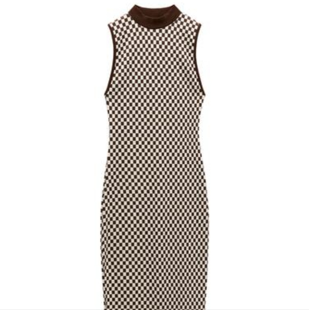 Zara Jacquard Midi Checkered Sleeveless Dress